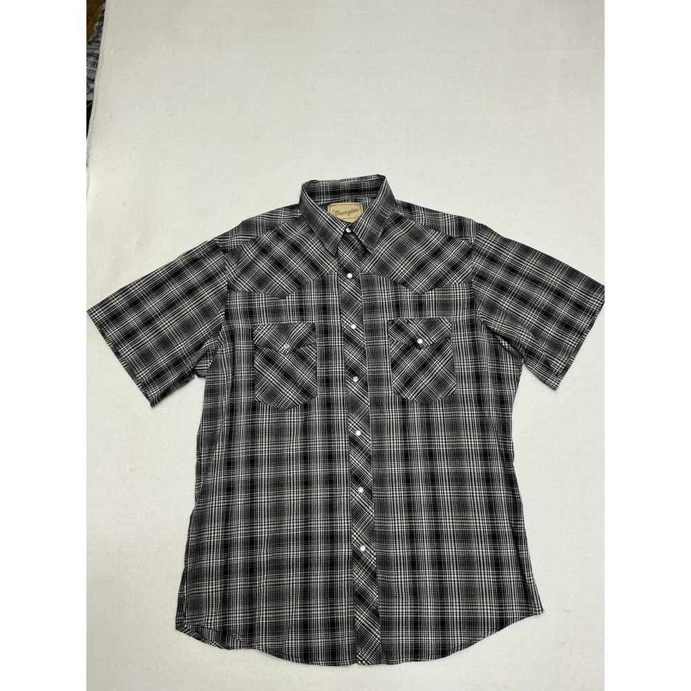 Wrangler Mens Large Black White Plaid Pearl Snap Western Shirt WM225BK
